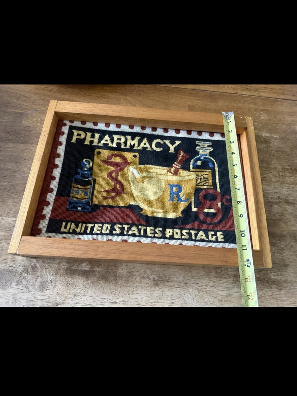 Pharmacy RX Drugstore Sign Needlepoint Post Office Vintage